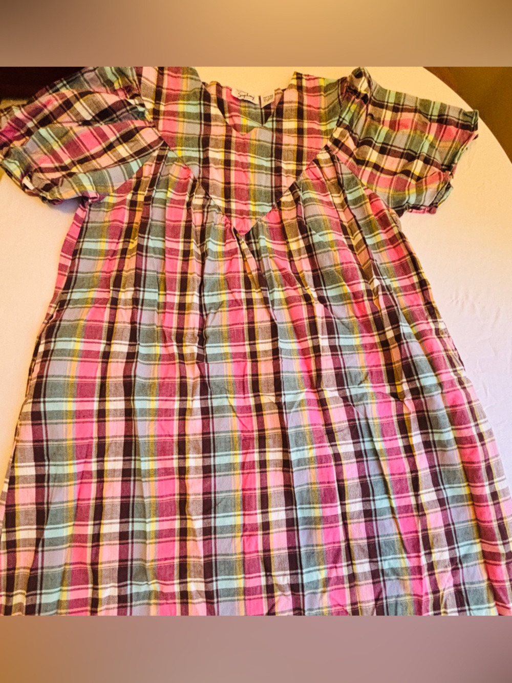 Styled by Saybury 100% Cotton Vintage Short Sleeve Plaid Nightgown Housedress - Picture 10 of 11